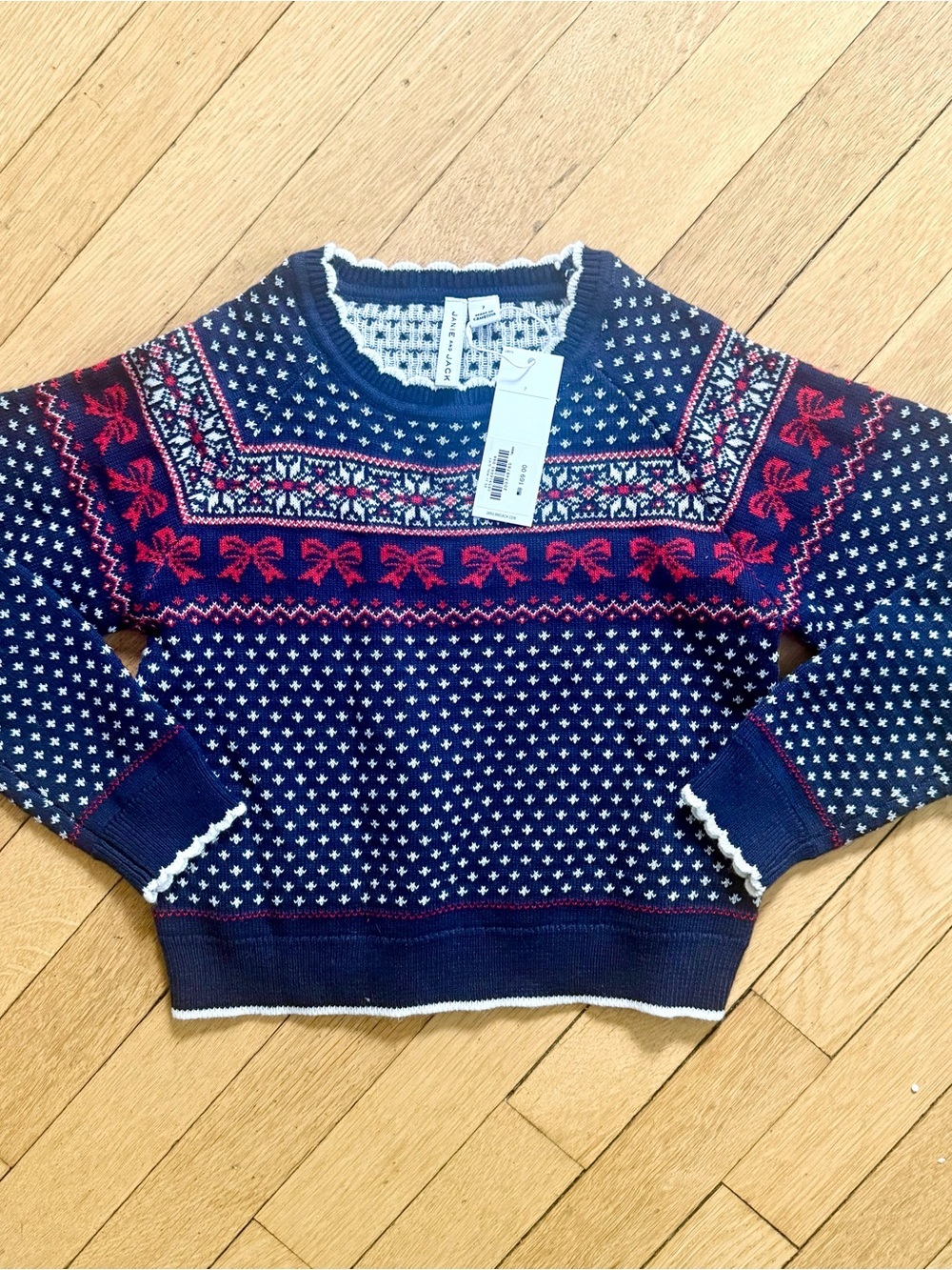 Janie And Jack Fair Isle Bow Holiday Sweater Size 7 NWT